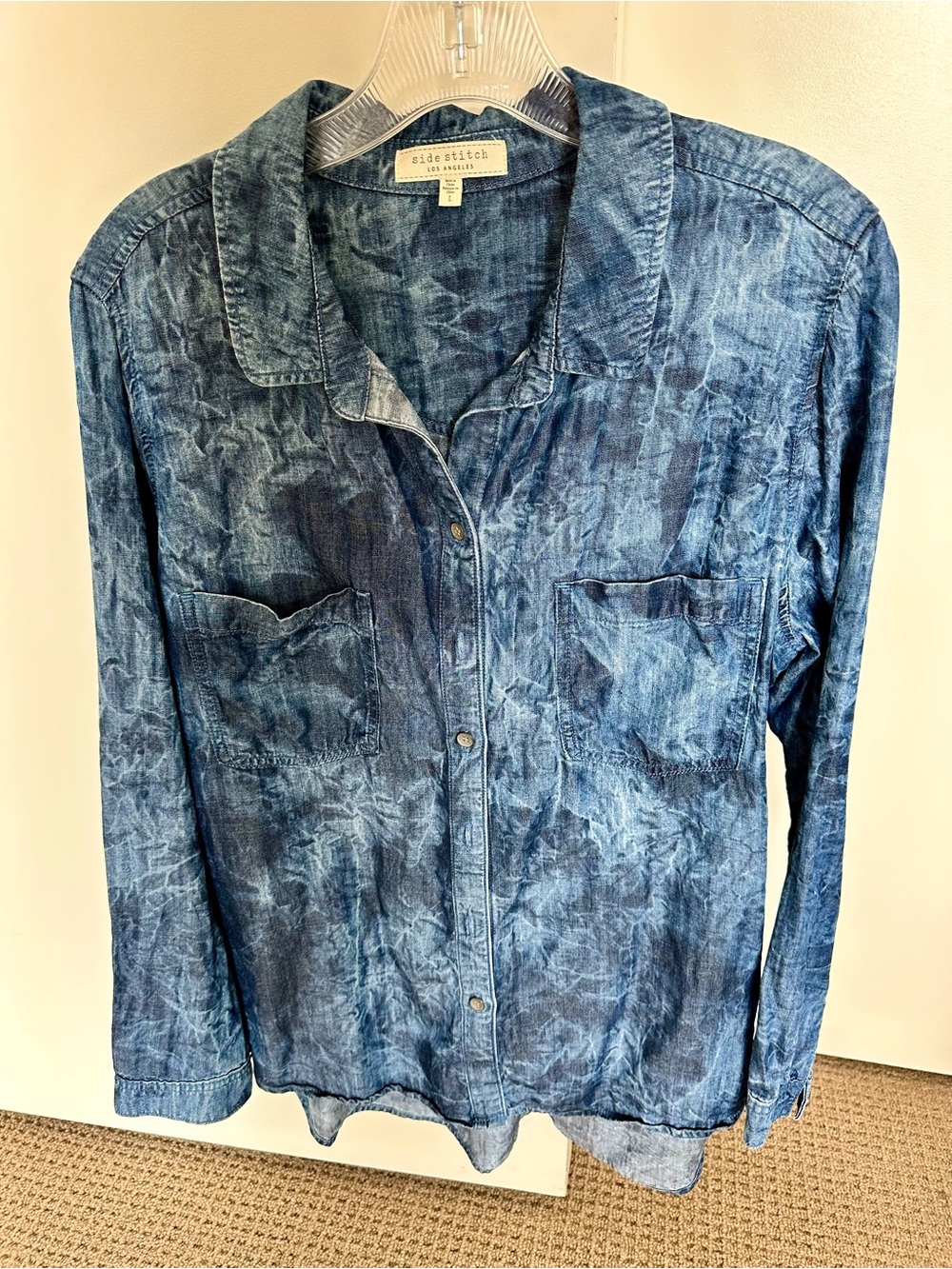 Side Stitch Washed Blue Denim Shirt